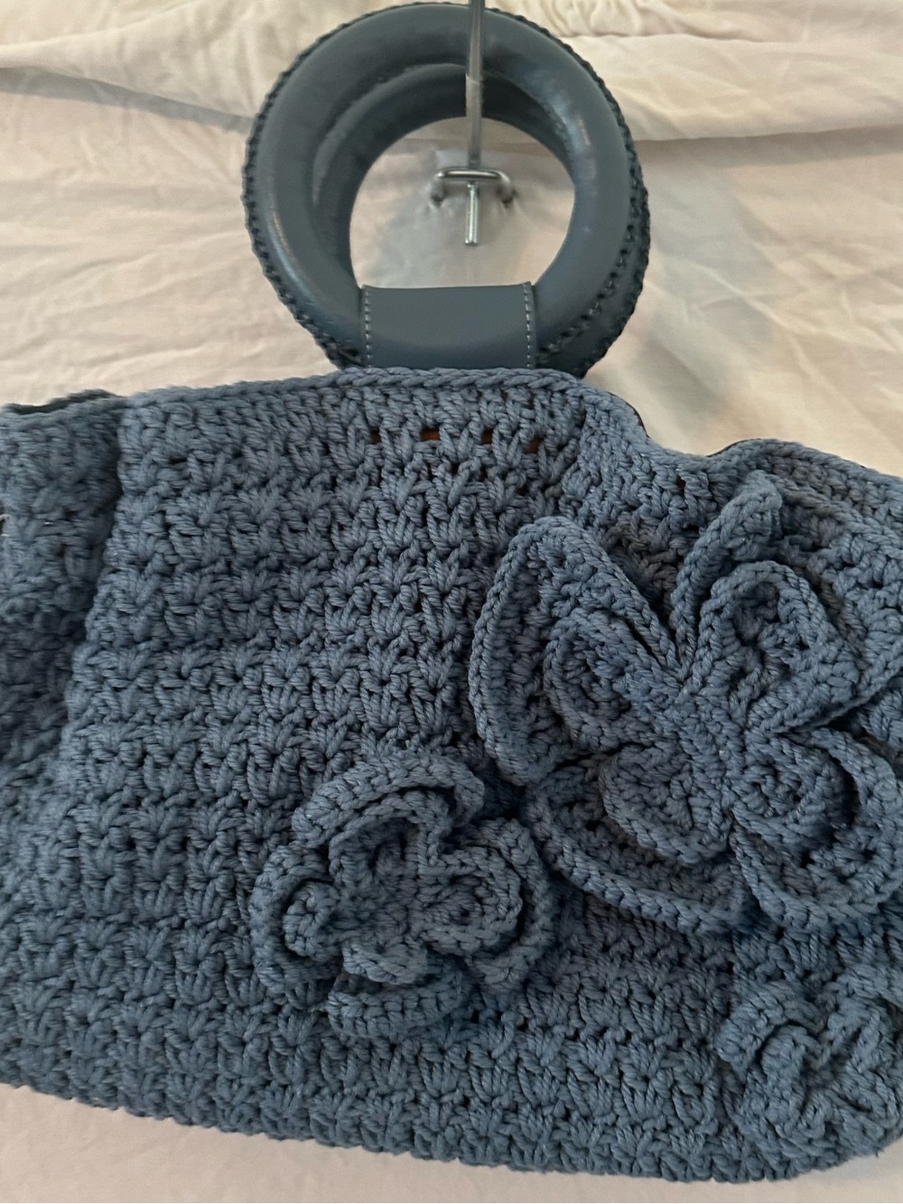 Patricia NashHand-Crocheted Blue Floral Handle Tote -